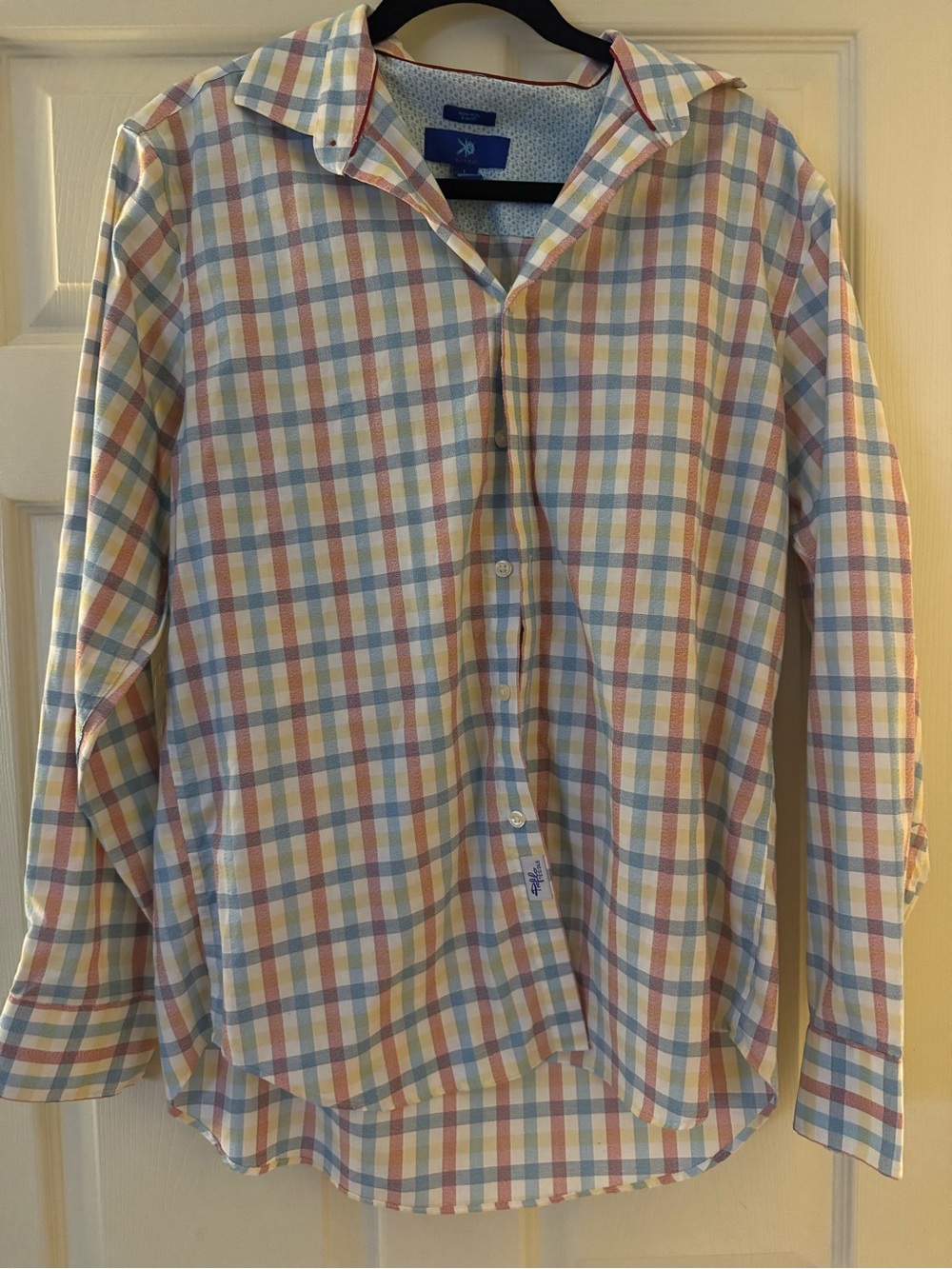 Egara Plaid Cotton Button-Up in Pastel Blue, Pink, Yellow, Cream